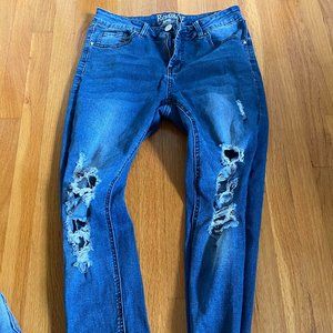Resfeber Women's Ripped Skinny Boyfriend Jean Los Angeles Distressed Dark Blue